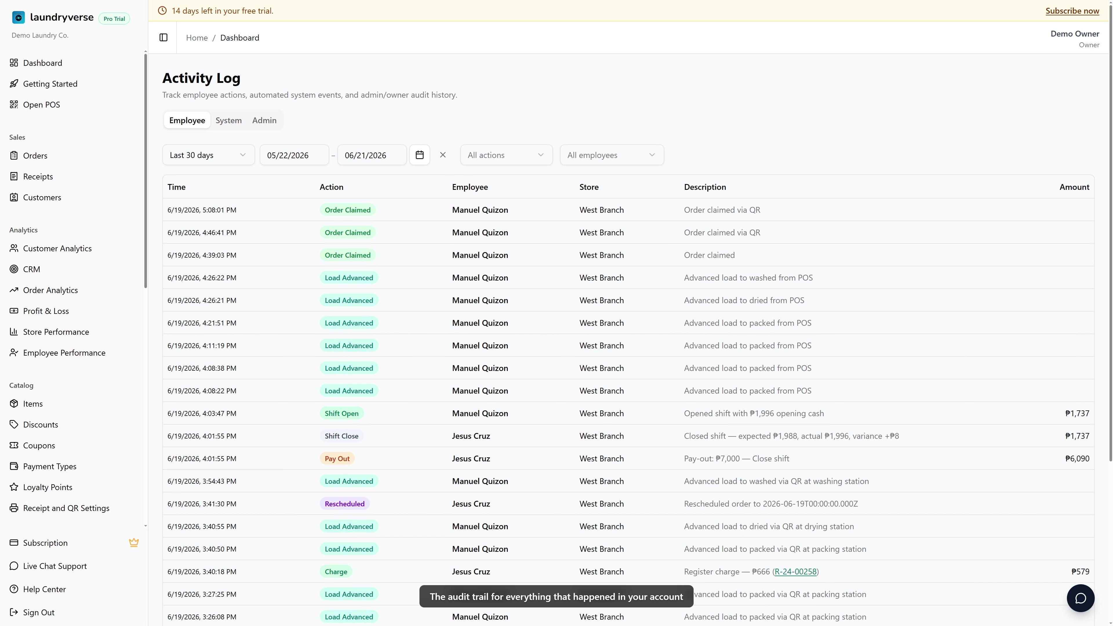 Activity log walkthrough video
