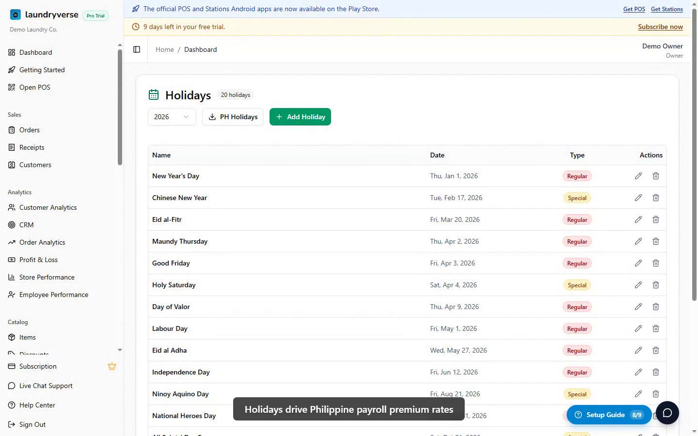 Holidays admin walkthrough video
