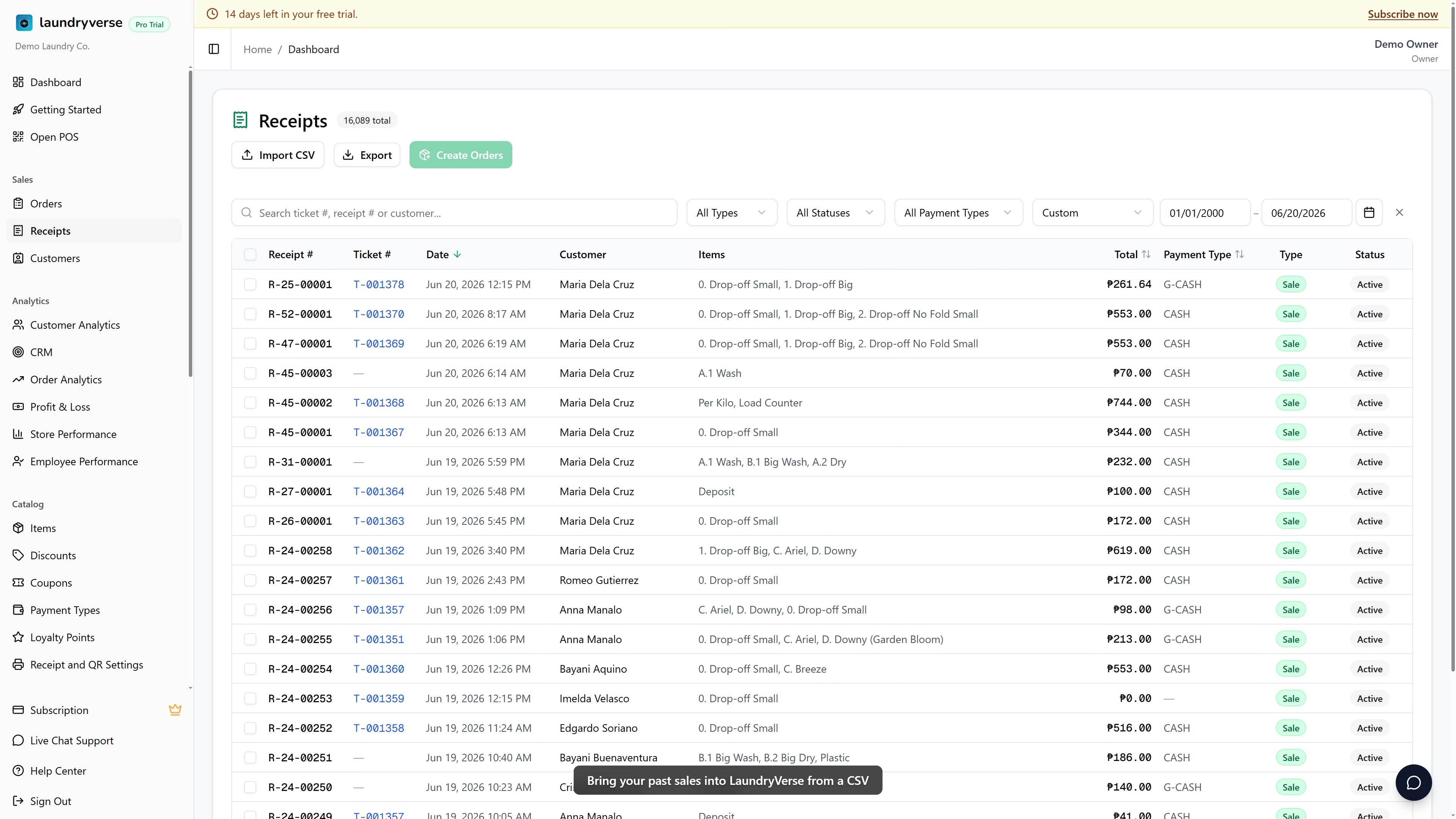Importing past sales from a CSV walkthrough video