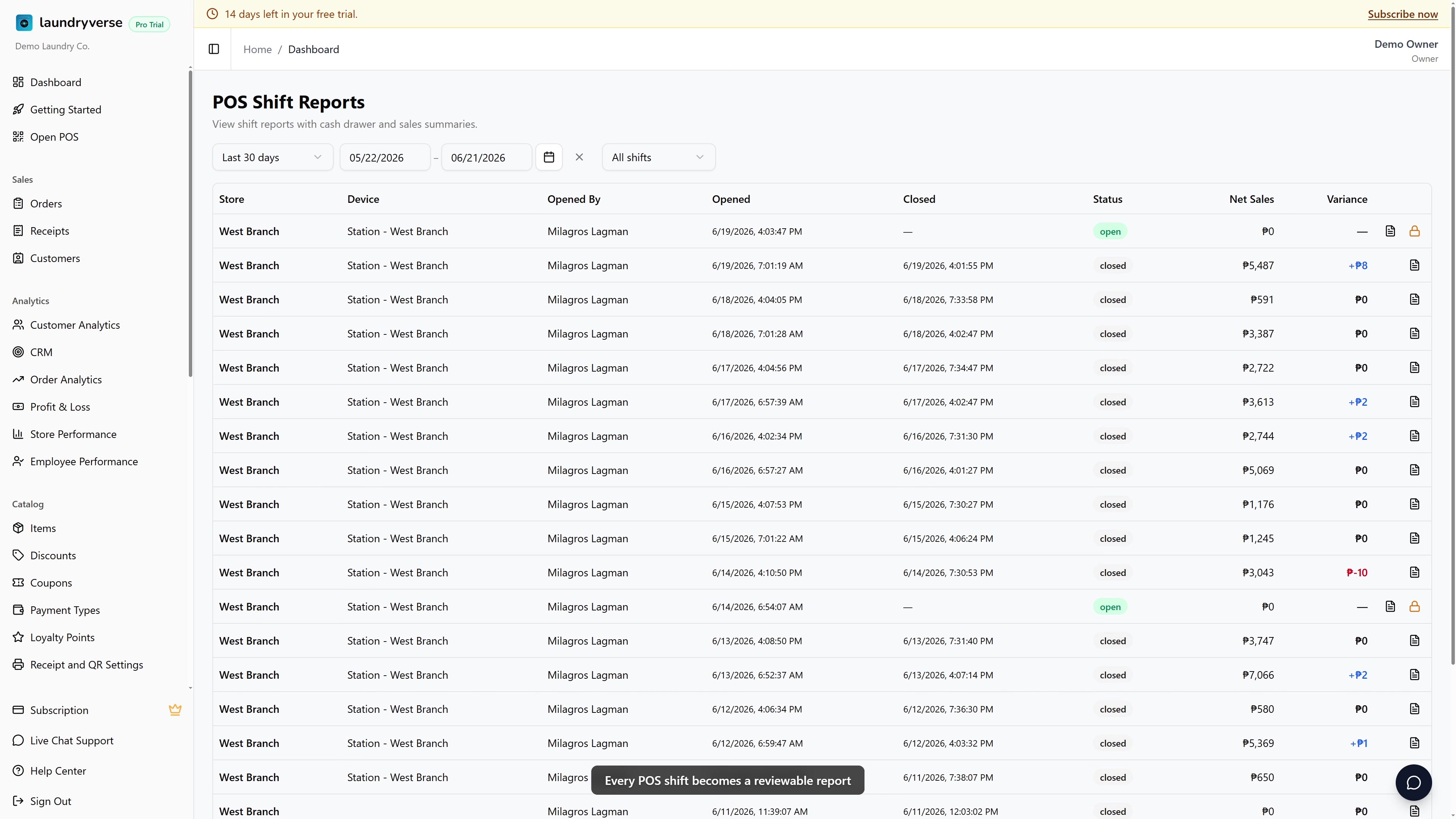 POS Shift Reports walkthrough video