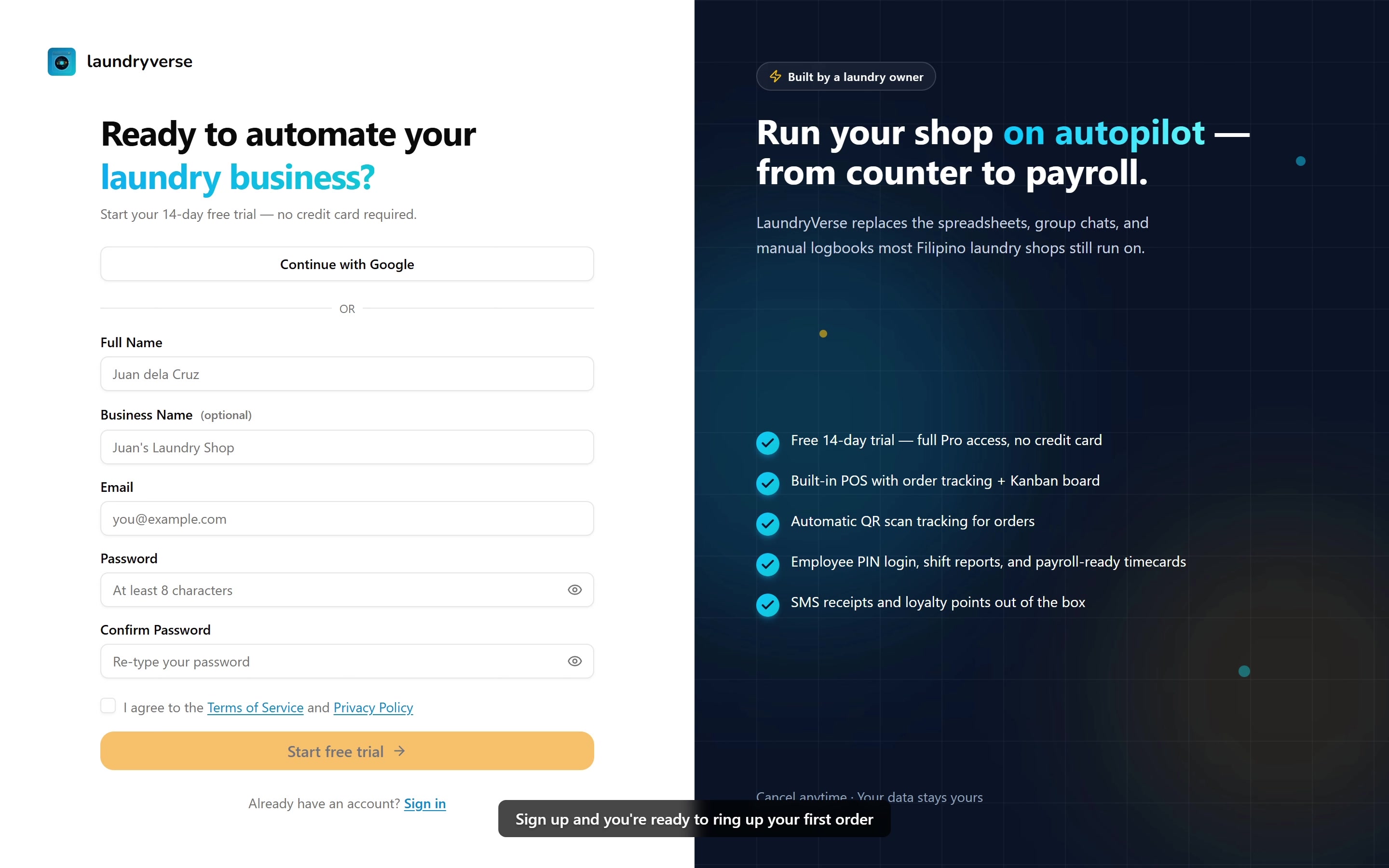 Account setup walkthrough