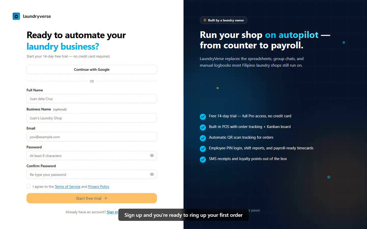 Account setup walkthrough