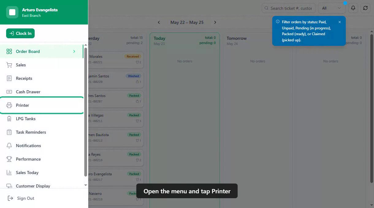 Printer and cash drawer setup in a web browser
