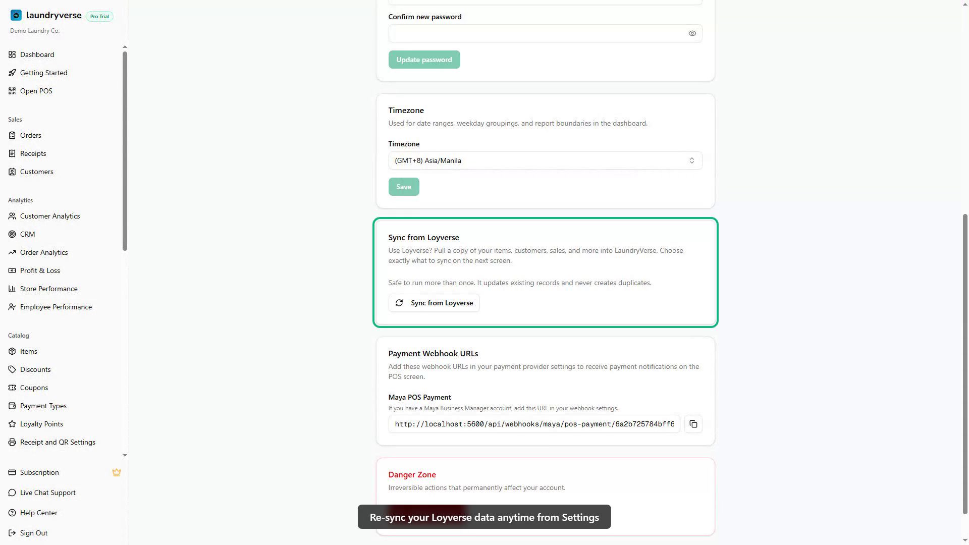 Re-syncing Loyverse data walkthrough